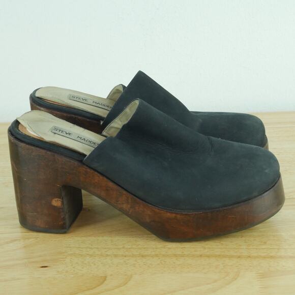 Steve Madden Size 8 Clogs Y2K Chunky Heel Slides Platform Boho Wood Heel Mules - Picture 1 of 9